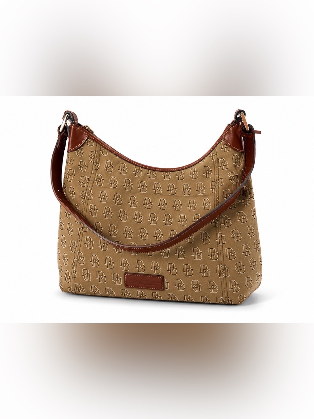 Dooney & Bourke Tan Monogram Hobo with Brown Leather Trim